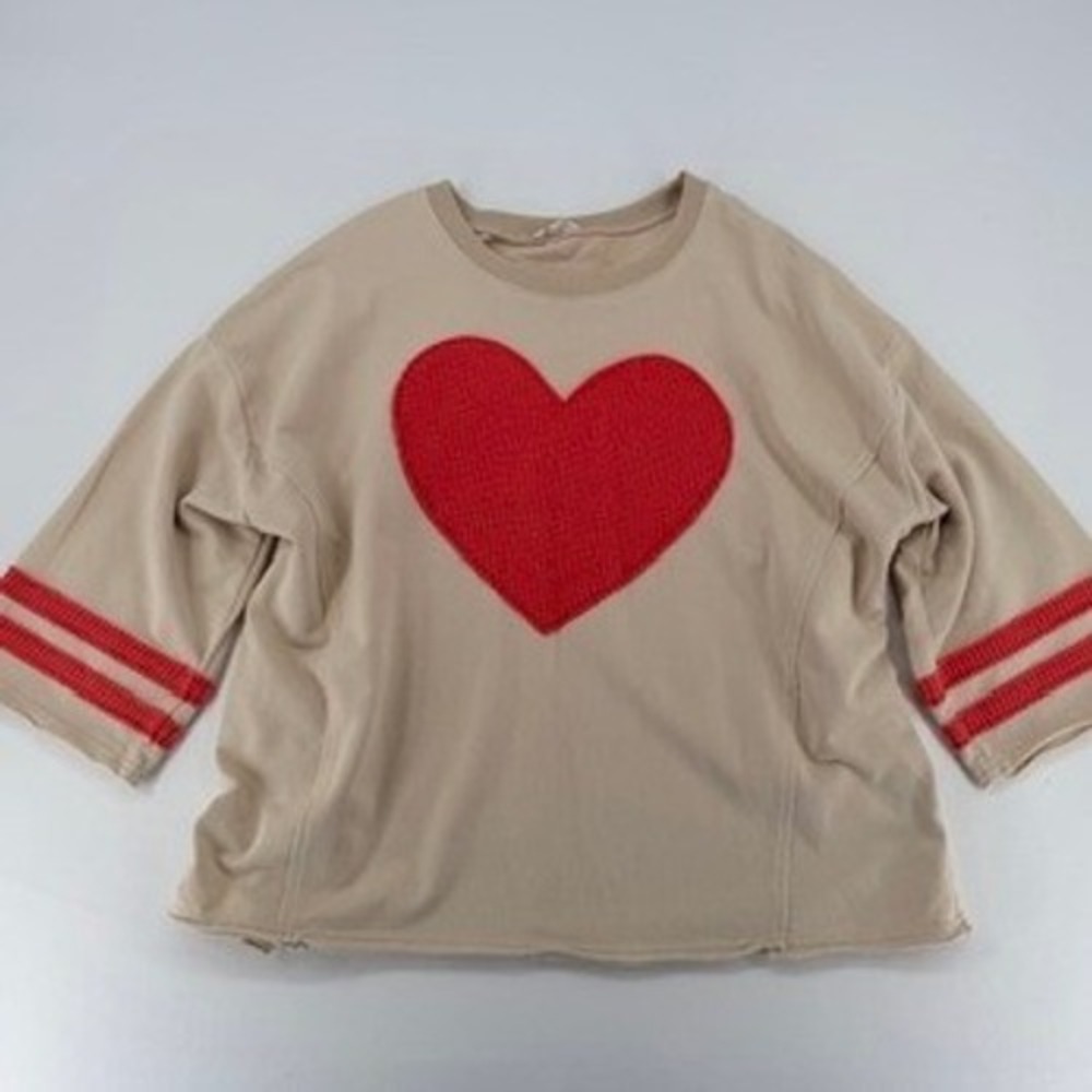 Easel Heart Patch Top Cream Red Graphic Tee Boho Cute S - Picture 15 of 16